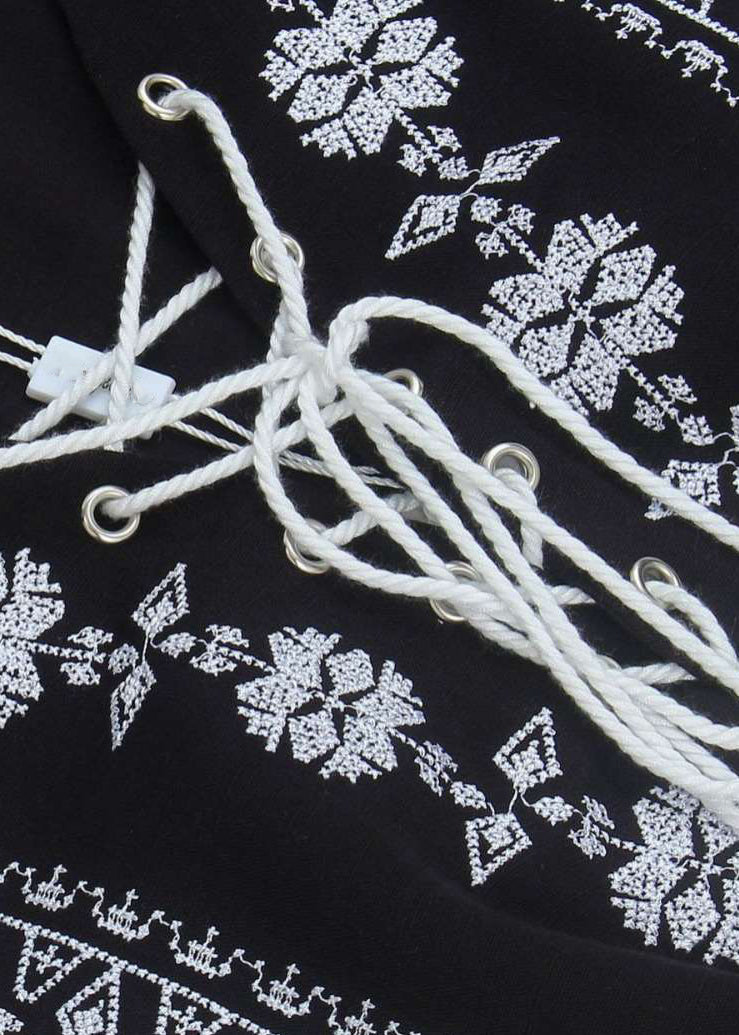 Dress Mid Cotton Sleeve Lace Embroidered Navy Loose Bracelet Up