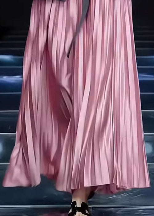 Solid Pink Wrinkled Skirts Cotton Loose Spring