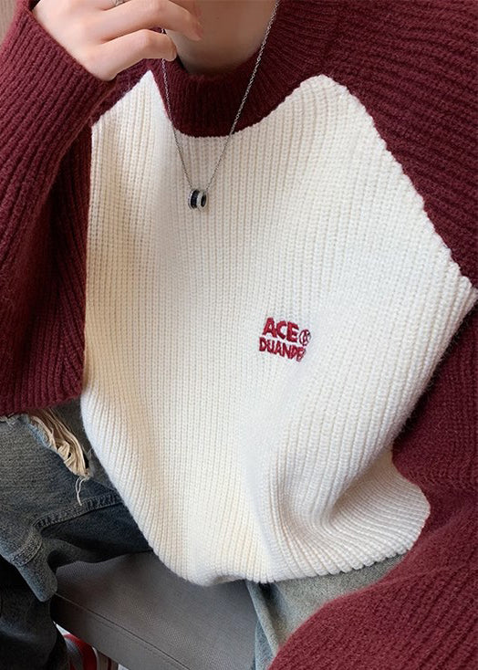 Lose rote Buchstaben Patchwork Strick Herren Pullover Winter QF035