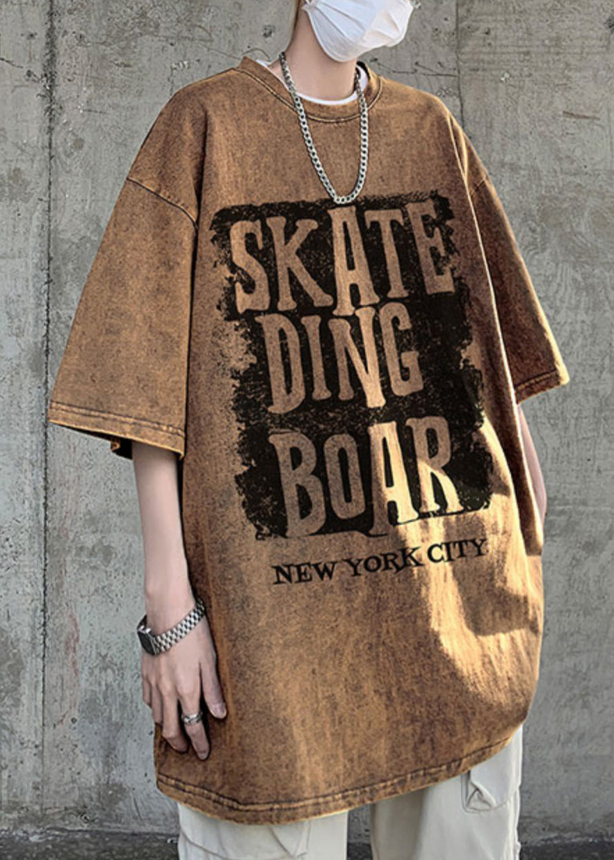 Cotton Letter Neck Shirt Half Sleeve Loose Rose O Men T