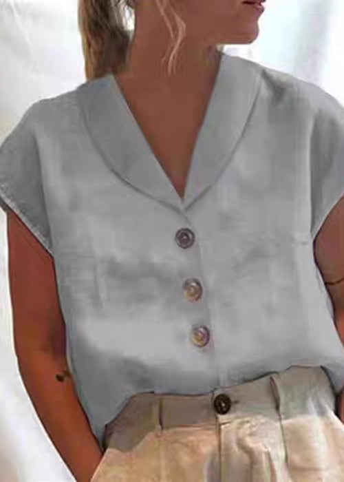 Solid Button White Shirt Loose Summer Cotton Collar Peter Pan