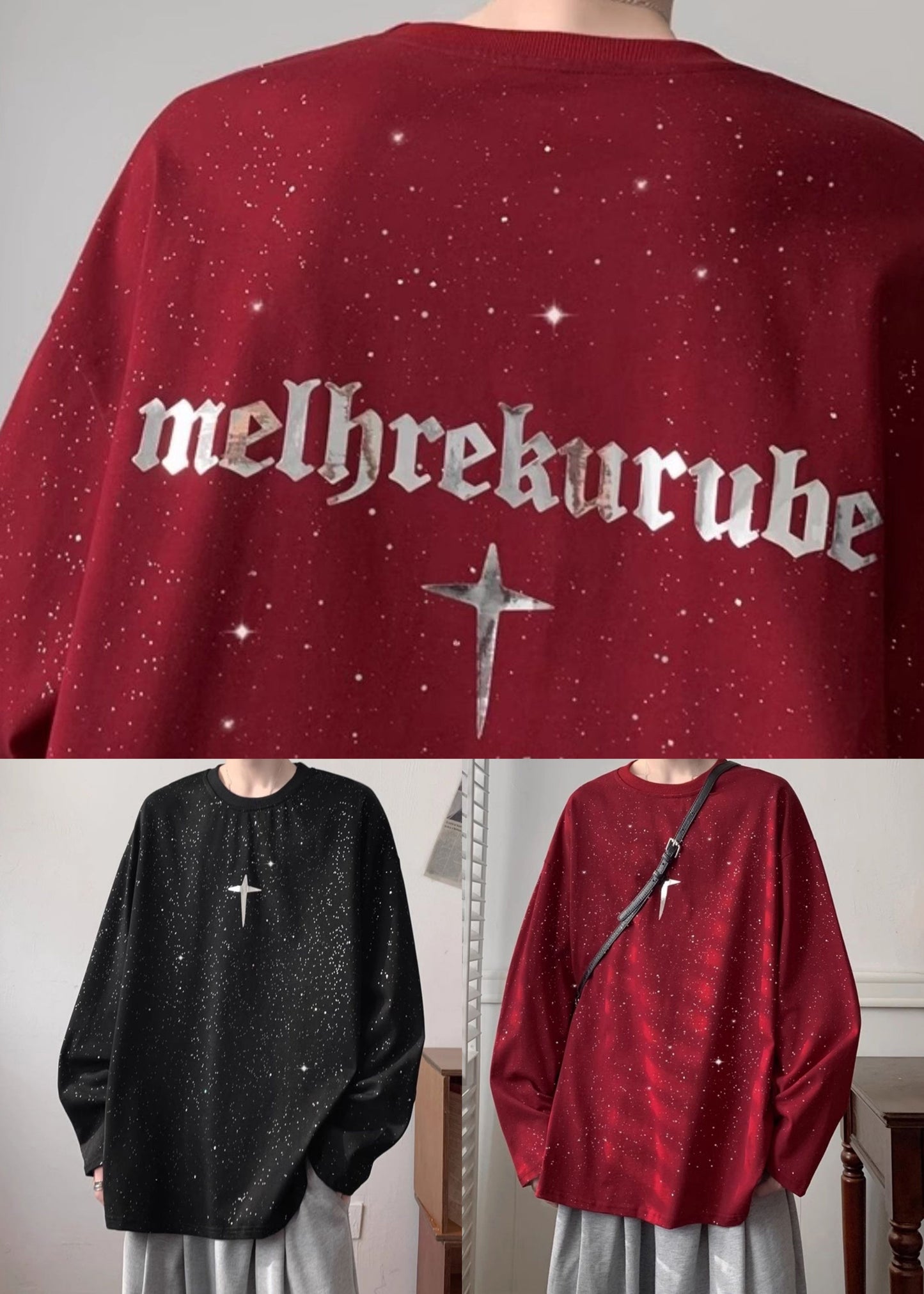 Wine Spring Shirts Loose Design Men Red Sequins T Cotton Original