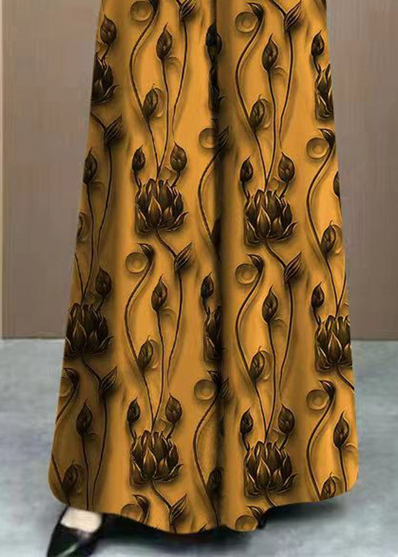 Spring Yellow Silk Ice Waist Pants Elastic Loose Print