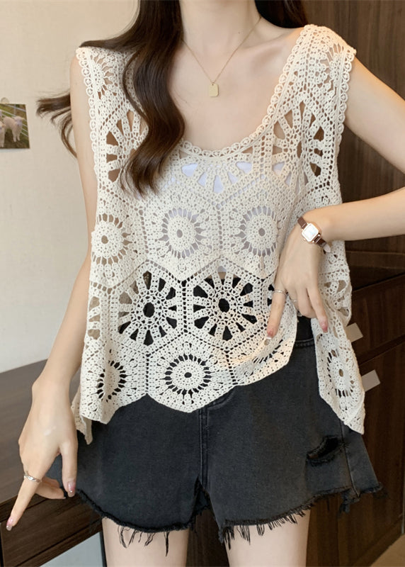 Modern Out V Vests Apricot Neck Hollow Summer