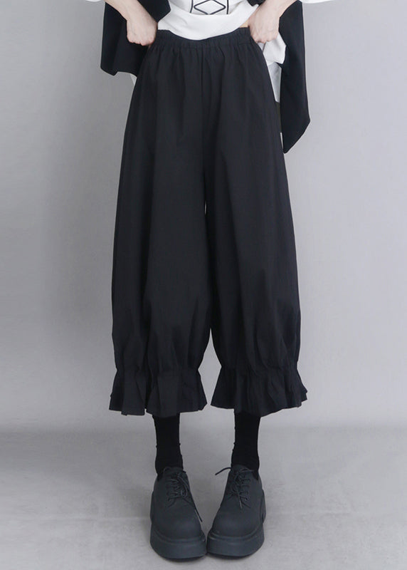 Modern Oversized Summer Pants Black Cotton Lantern