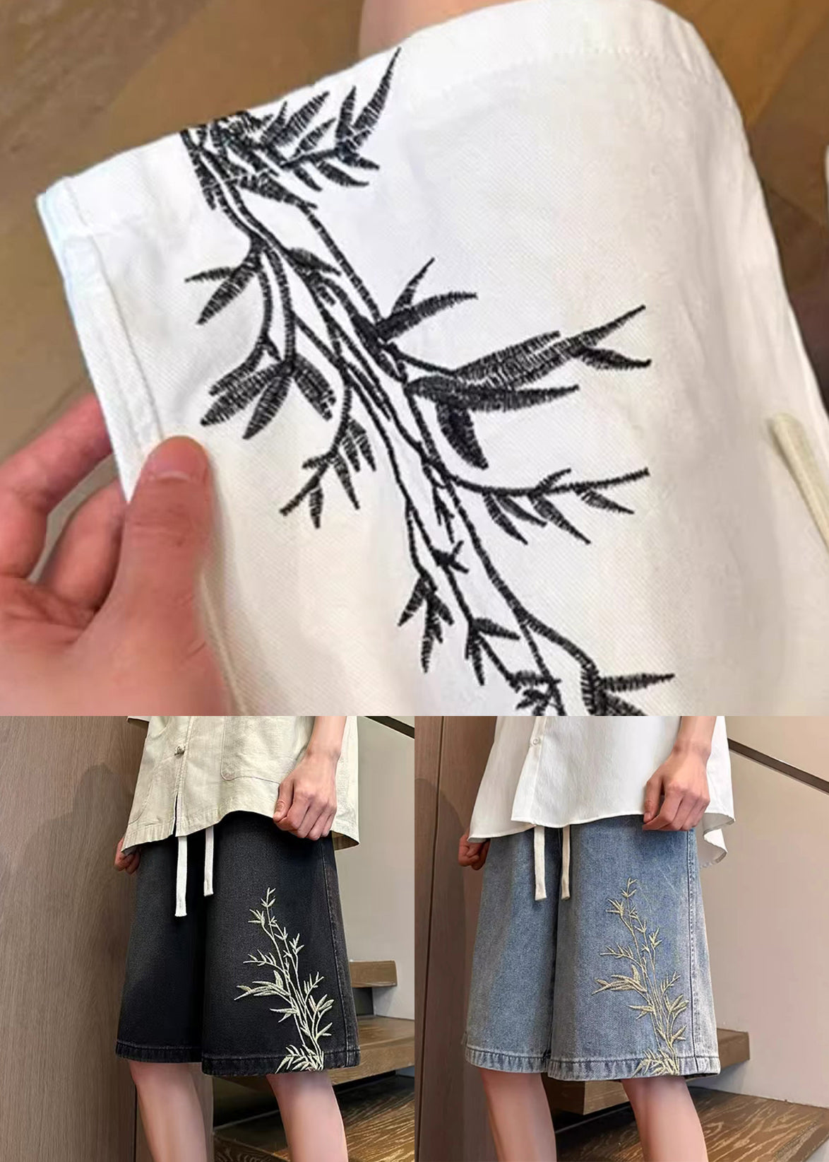 Denim Men Summer Embroideried Blue Modern Waist Elastic Shorts