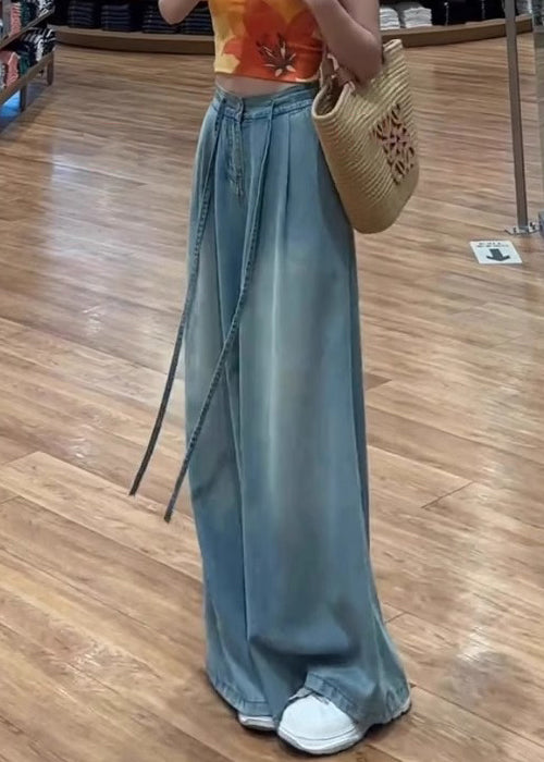 Lace Pants Blue Summer High Waist Up Modern Wide Leg Denim