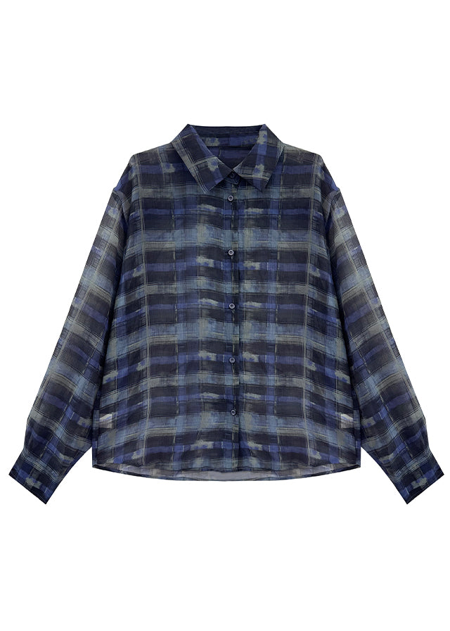 Chiffon Piece Outfits Summer Two Set Blue Plaid Modern Oversized