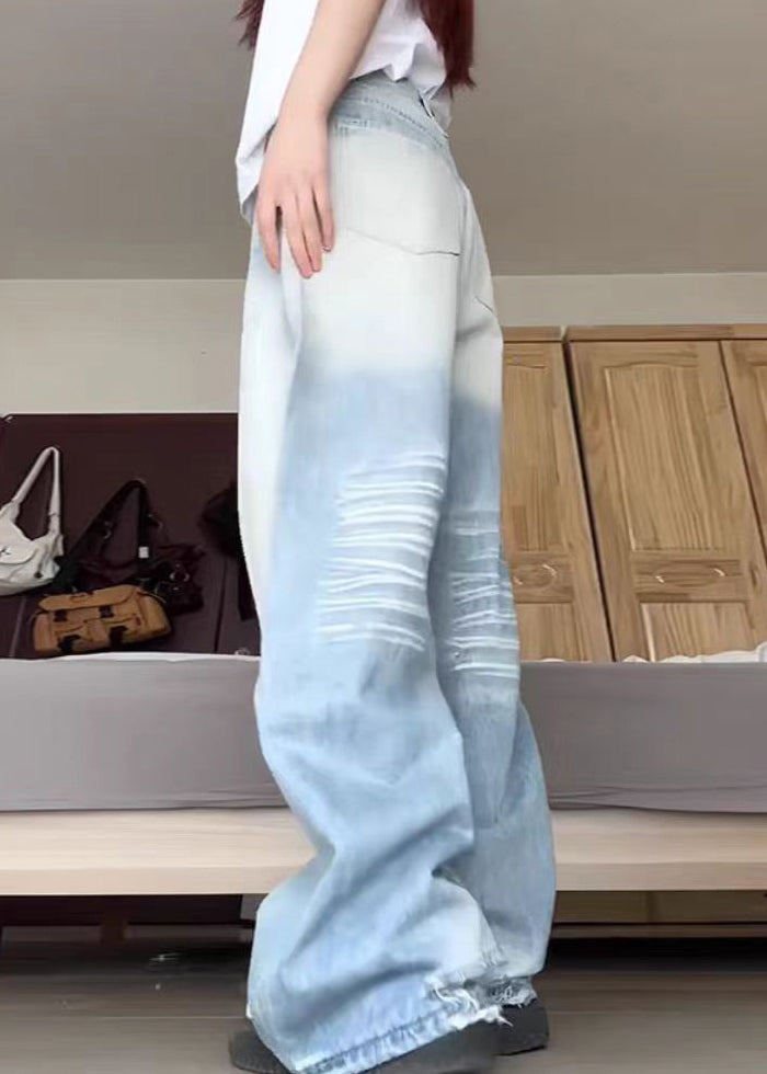 Moderne blaue Jeanshose mit Taschen und hoher Taille für den Herbst QF051