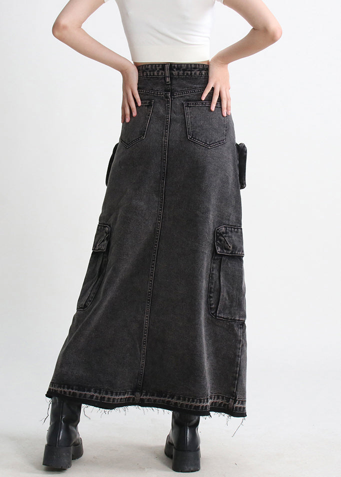 Denim Blue Summer Open Pockets Modern Skirt Side