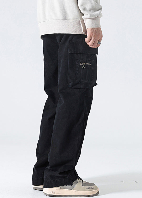Pants High Mens Spring Waist Grey Cotton Pockets Modern