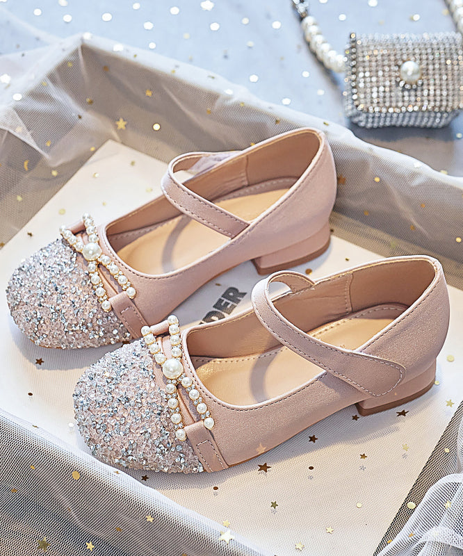 Bead Nail Flat Pink Buckle Baby Zircon Faux Shoes Girls Leather