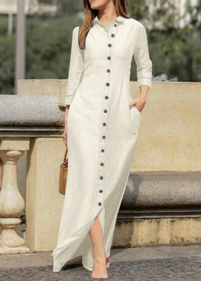 Dress Long Pan Natural Button Black Shirts Peter Fall Collar