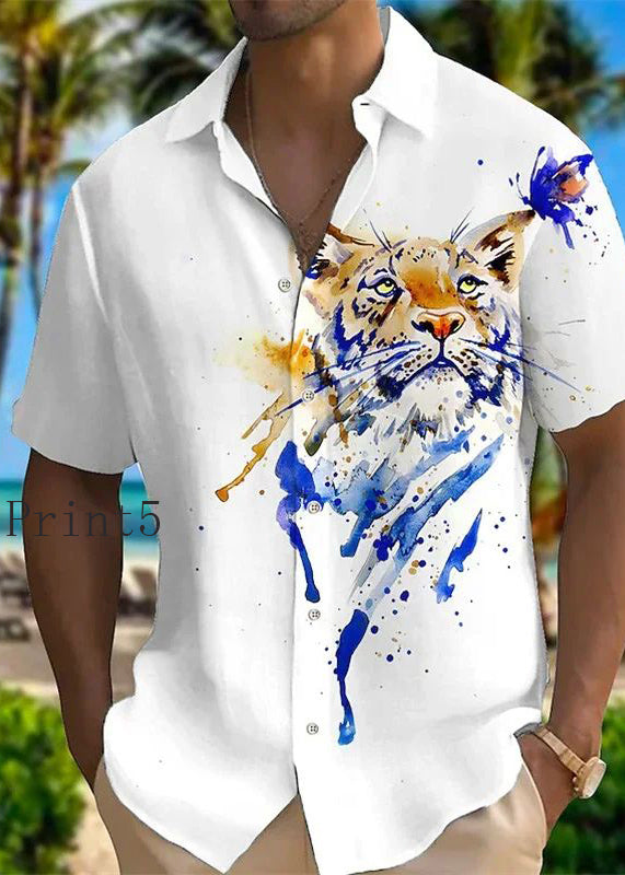 New Summer Shirts Cotton Collar Print Pan Men Animal Peter