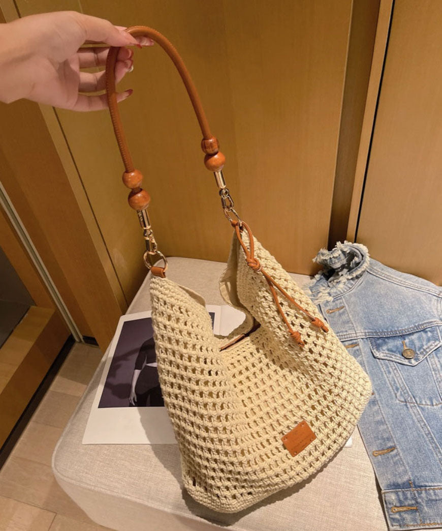 Straw Apricot Bag Shoulder Woven Large New Capacity