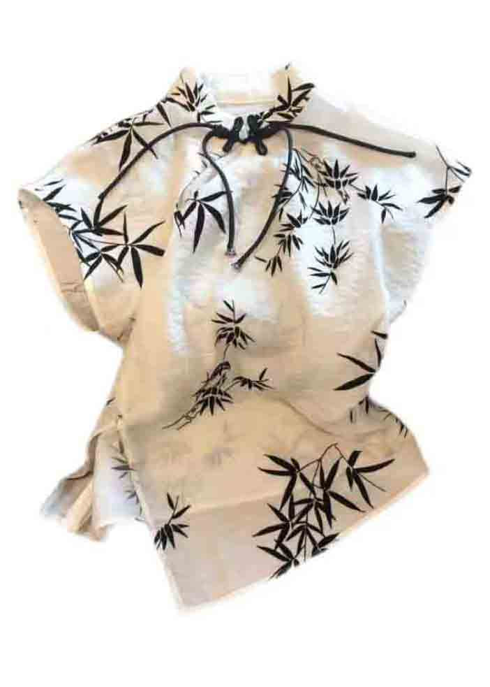 Neue beige Baumwolltops mit chinesischem Knopfdruck für den Sommer JH032