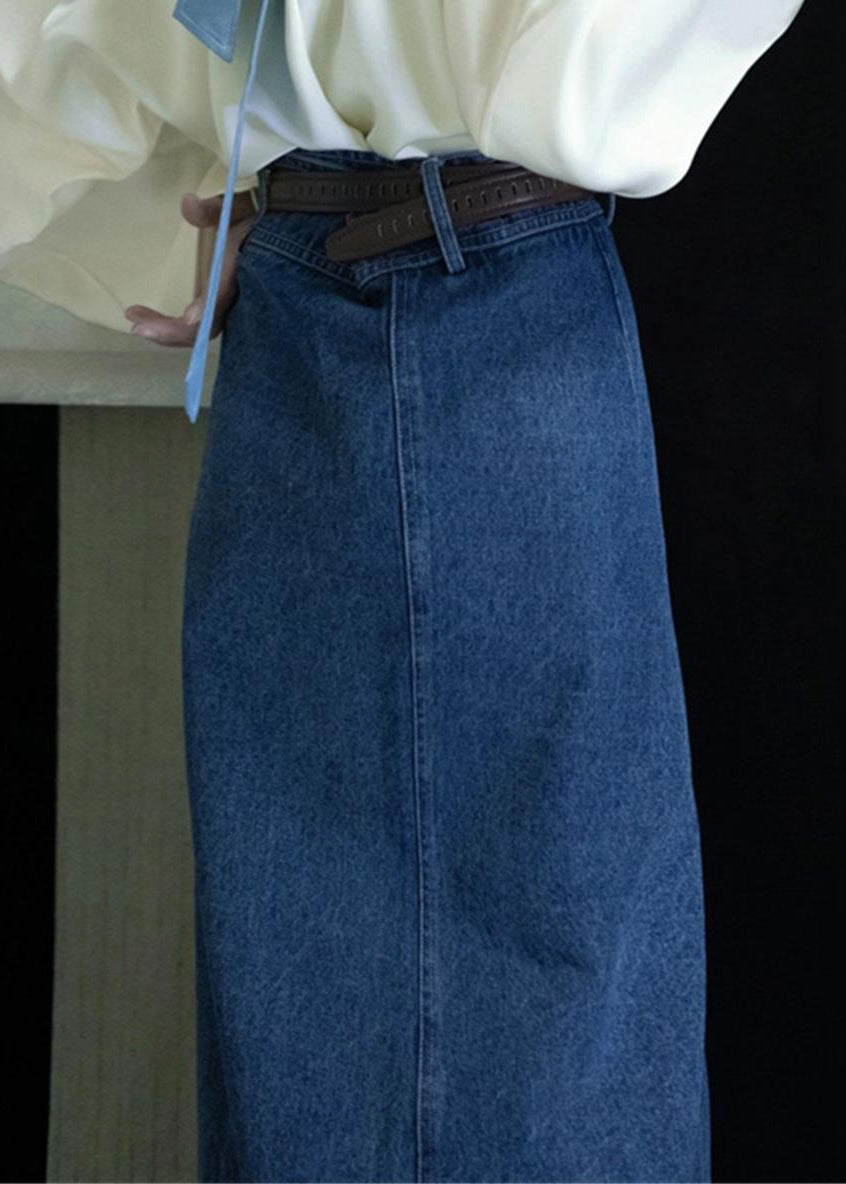 Spring New Open Side Denim Blue High Waist Skirts