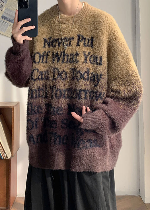 Neue Kaffee Farbverlauf Brief Nerz Haar Gestrickte Männer Pullover Winter QF059