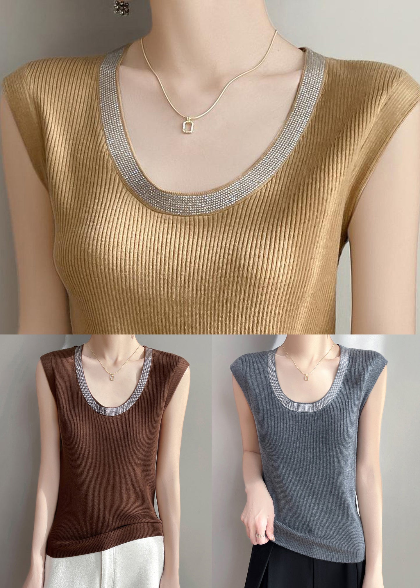 Solid Coffee New Tank Cozy Zircon Sleeveless Knit