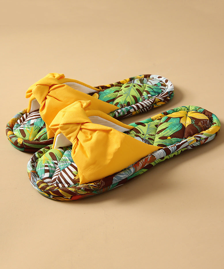 Green Bow Slippers Shoes New Comfy Splicing Fabric Cotton