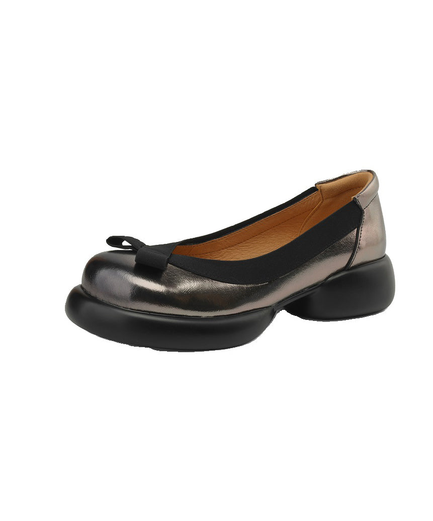 Neue dunkelgraue Damen-Loafer mit Spleißen von Schleife und Plateausohle für WT035