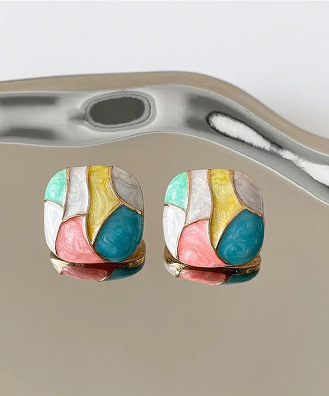 Neue Mode Legierung Emaille Platz Kontrast Farbe Stud Ohrringe Weibliche Süße WH043