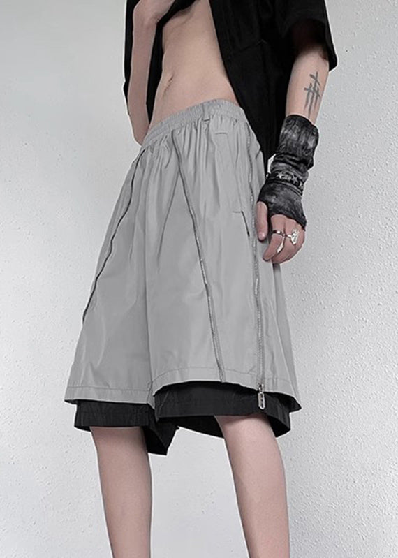 Neue graue Reißverschlusstaschen Fake Zweiteiler Herrenhose Sommer YT088