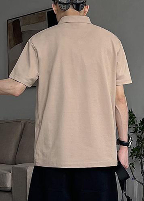 Print Cotton Shirts Summer Khaki Button New Polo Men