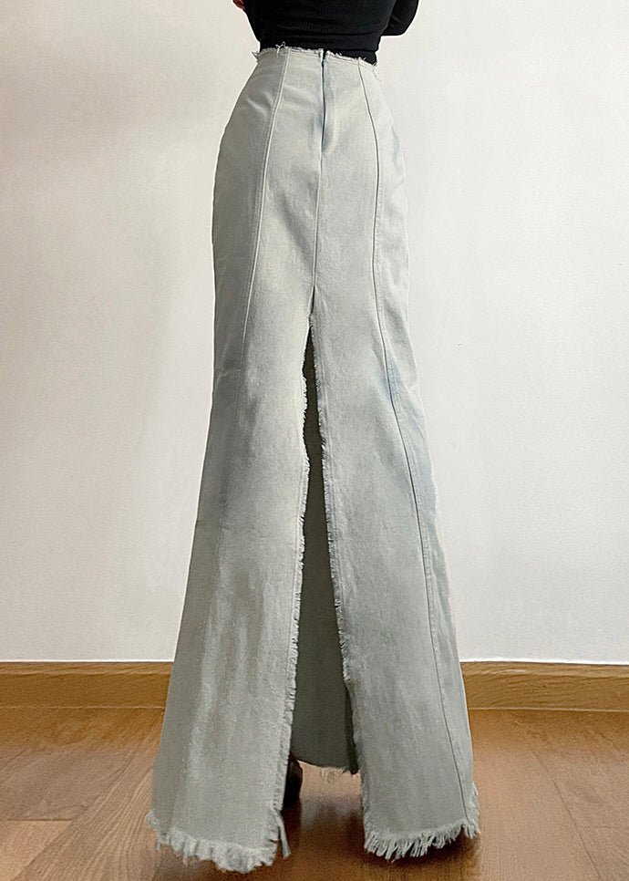 Neuer hellblauer, seitlich offener Jeansrock mit hoher Taille für den Herbst PP003