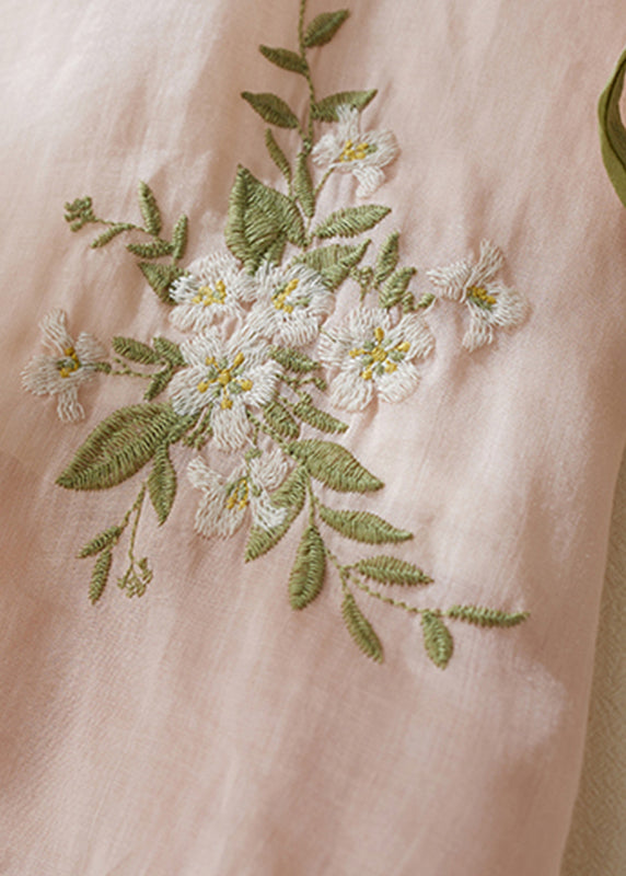 Neues rosa besticktes Patchwork-Leinenhemd mit Quasten und Armbandärmeln JH009