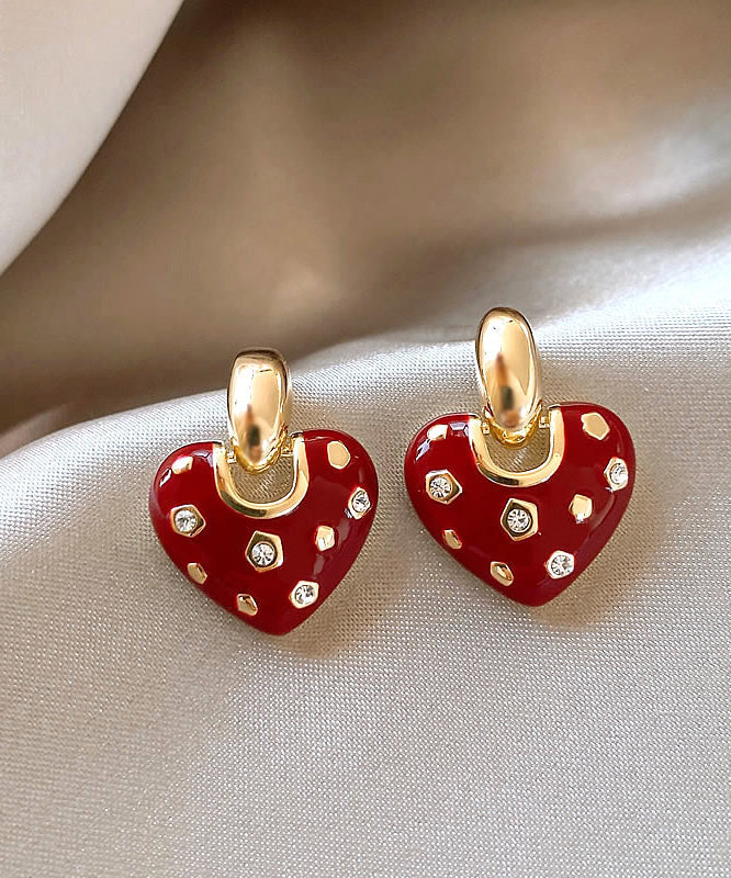 Red Copper Zircon Drop Love Alloy New Earrings
