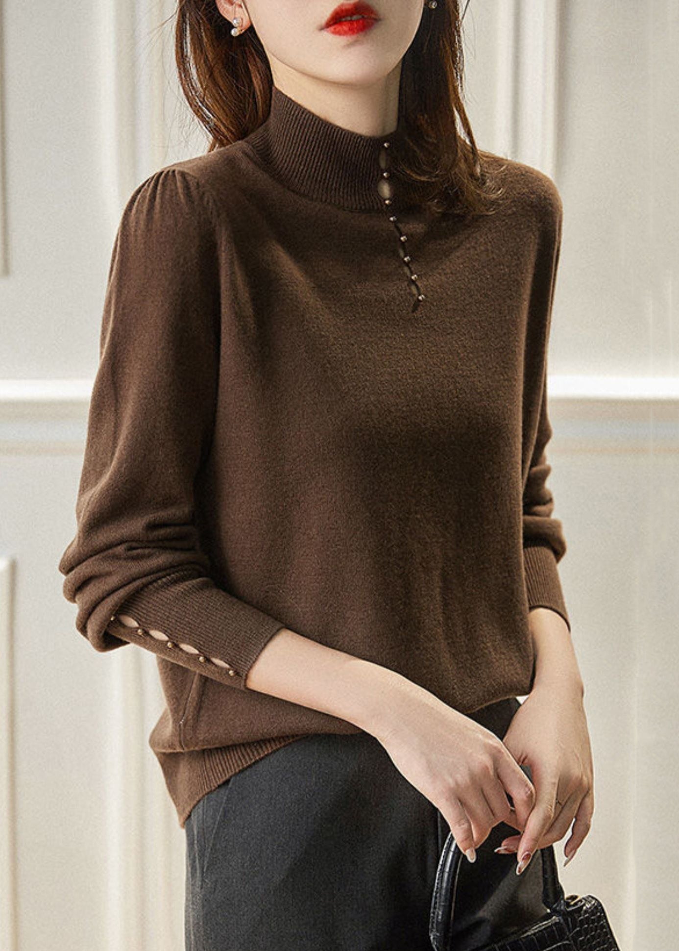 New Red Hollow Out Solid Wool Knit Sweater Spring TF008