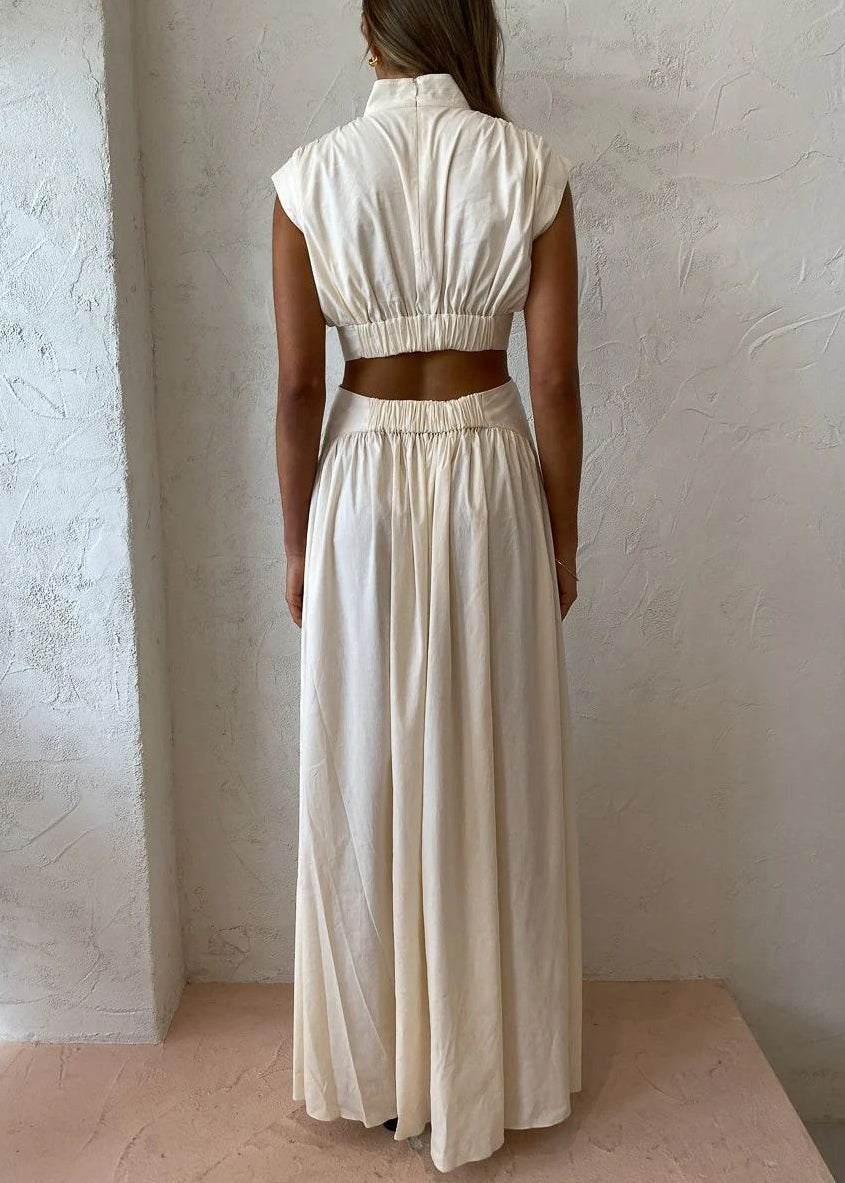 Dresses Maxi White Hollow Cotton New Wrinkled Summer Pockets Out