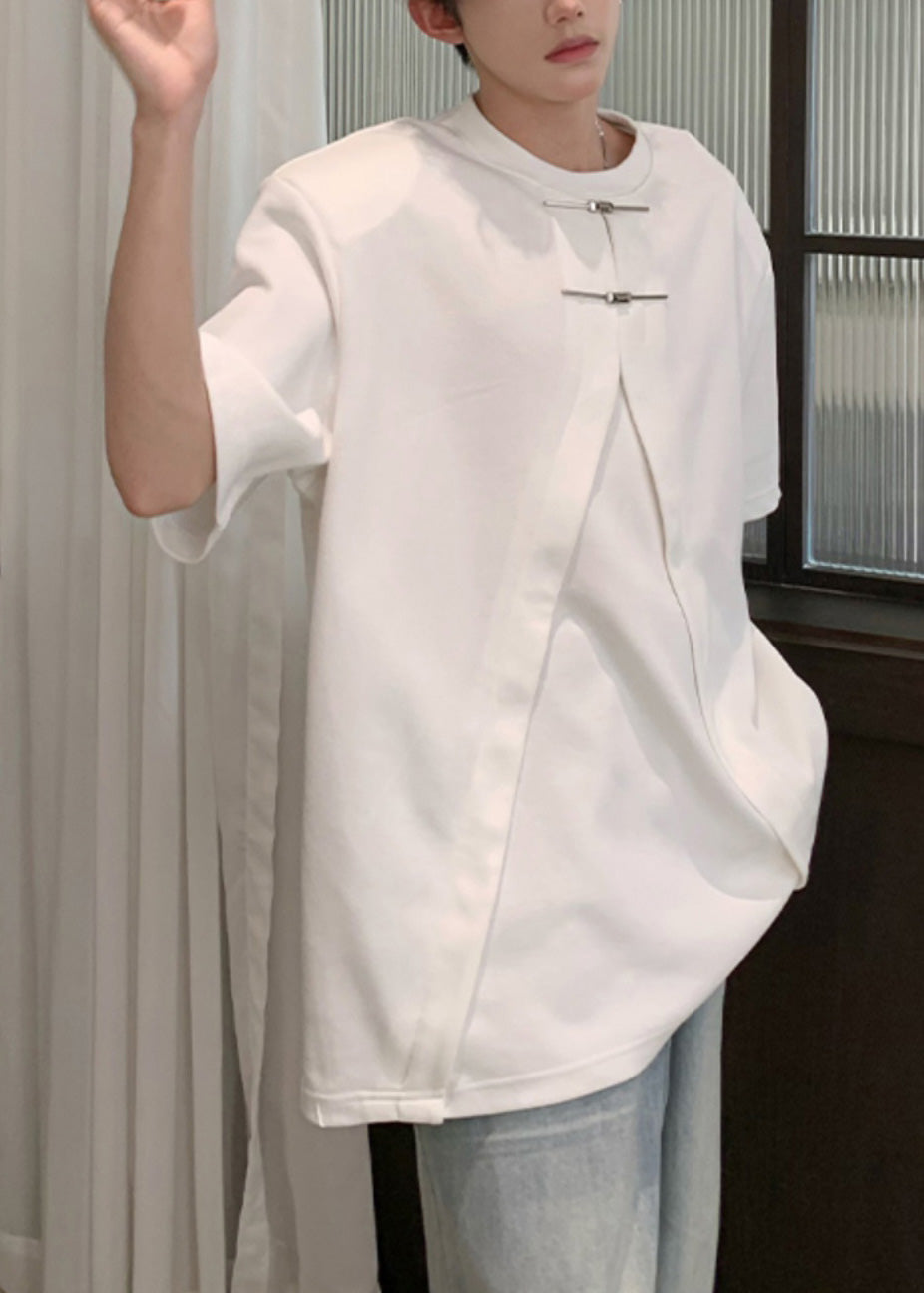 Shirt White Open Men T Summer New Oversized Side Cotton