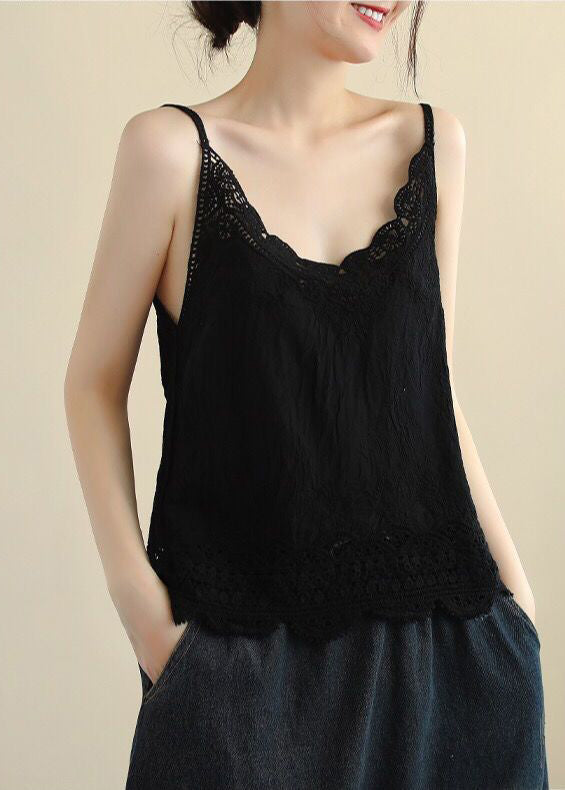 Out Lace Wine Red New Strap Tanks Hollow Linen Spaghetti