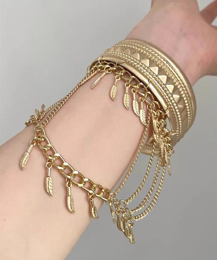 Gold Metal Body Chain And Novelty Leaf Bracelet Tassel