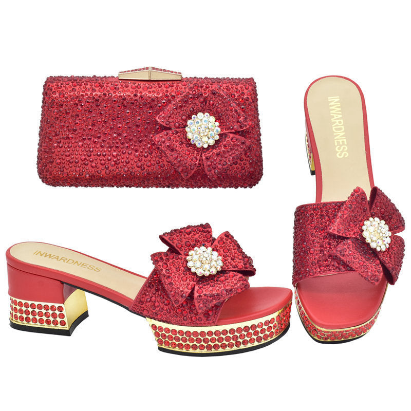 Heel with Rhinestone Sparkling Clutch Bow Matching High Sandals