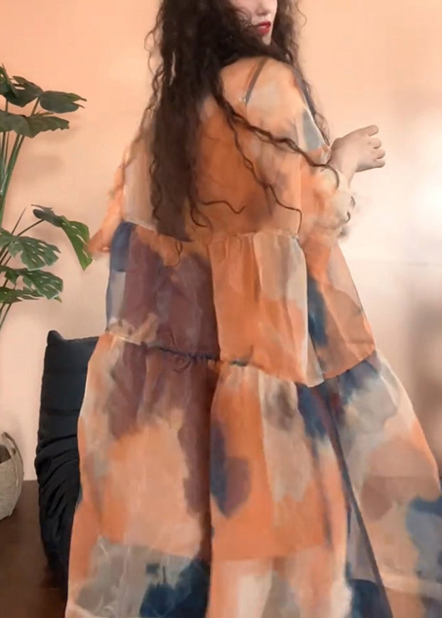 Orange Sleeve Tulle Set Design Pieces Original Two Patchwork Half