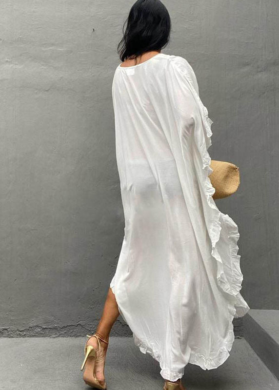 Ruffles Dresses Organic Vacation Cotton White Summer Oversized