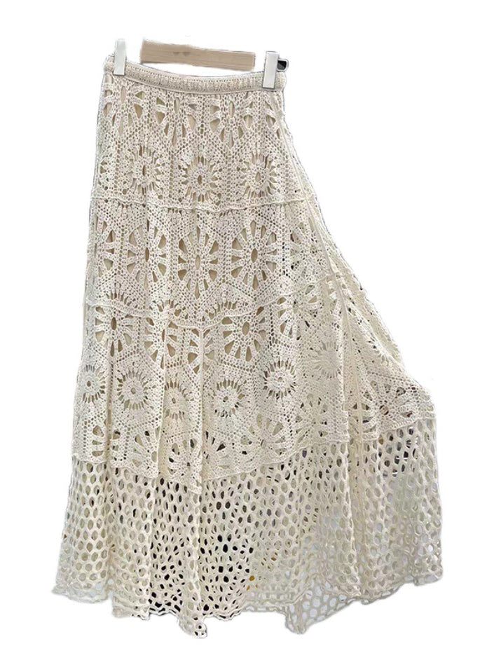 Line A Original Skirt Patchwork Elastic Beige Design Lace Waist