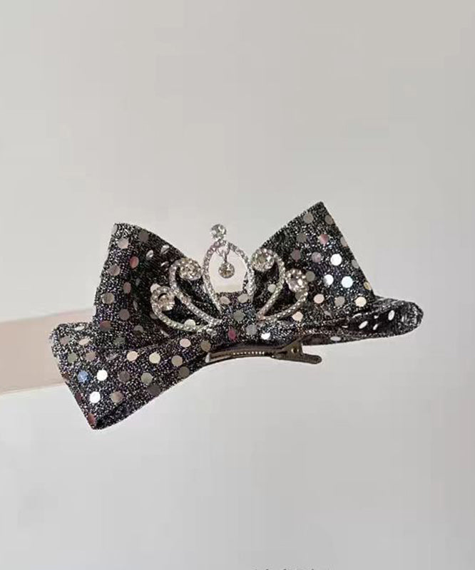 Original Design Black Alloy Zircon Bow Sequins Crown Kids Hairpin YG037