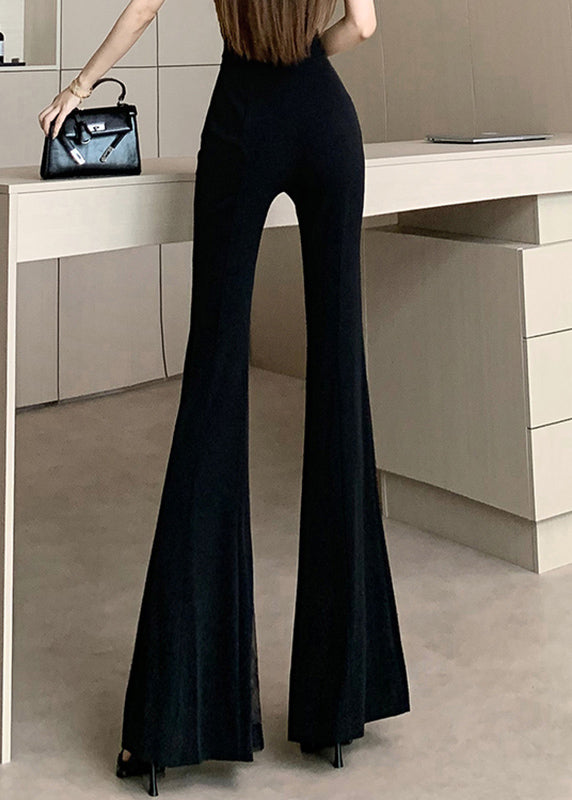 Draping Black Patchwork Trousers Original Design Flared Lace
