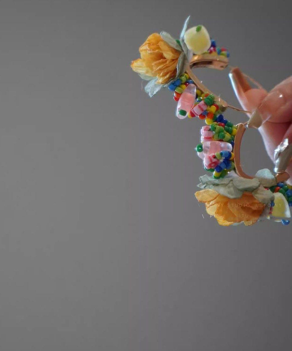 Earrings Design Gold Beads Original Floral Hoop Tulle Copper