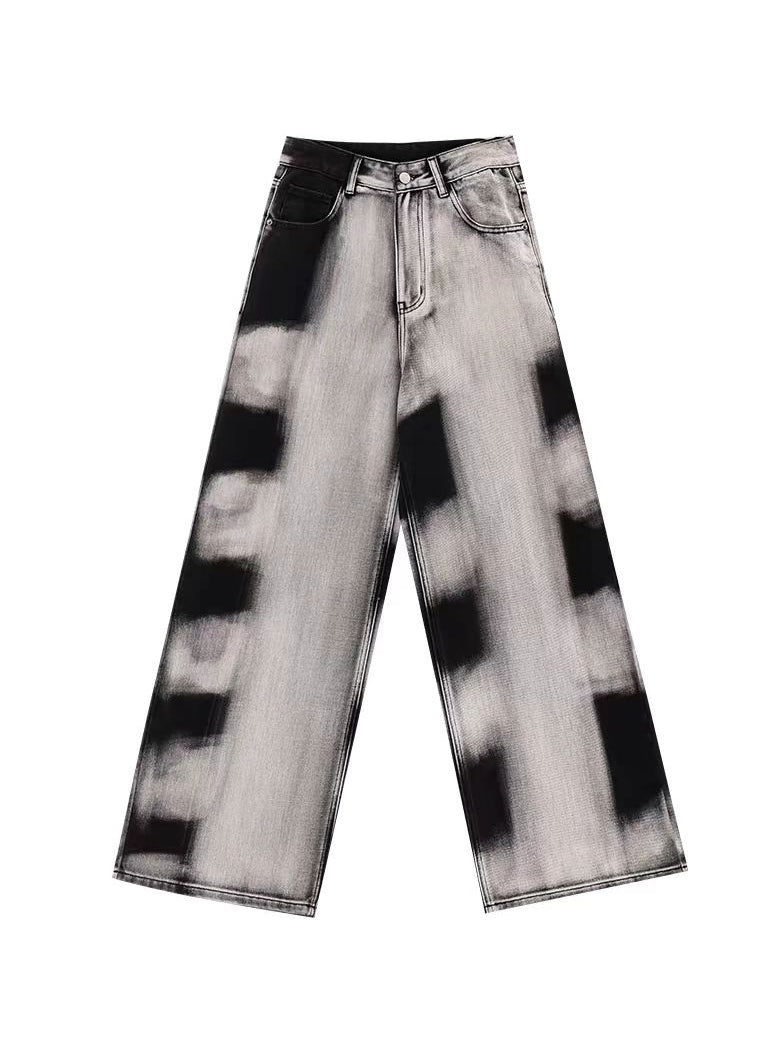 Original Design Gradient Tie Dye Denim Weite Bein Hose Herbst WP045