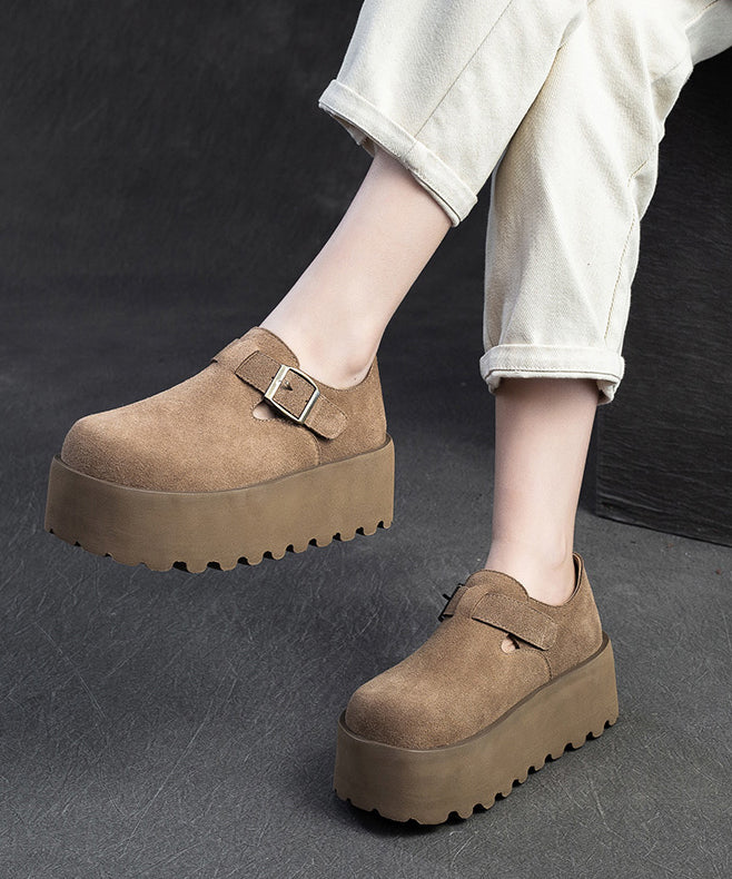 Original Design Khaki Women Splicing Suede Platform Shoes YC010