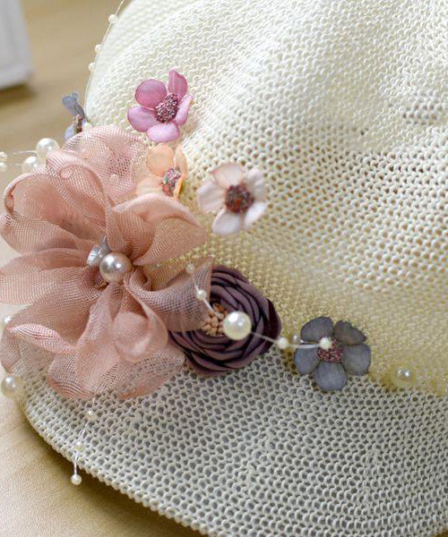 Grass Pearl Flower Hat New Original Breathable Weaving Pink