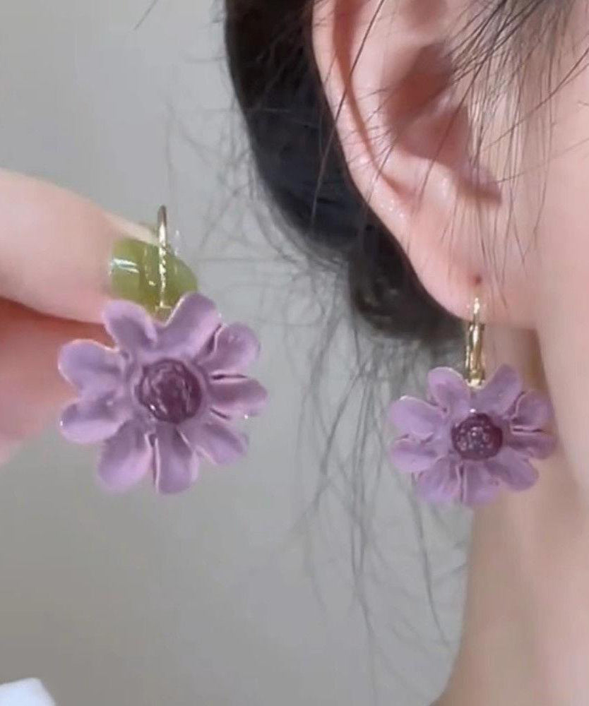 Original Purple Copper Overgild Floral Drop Earrings YZ015
