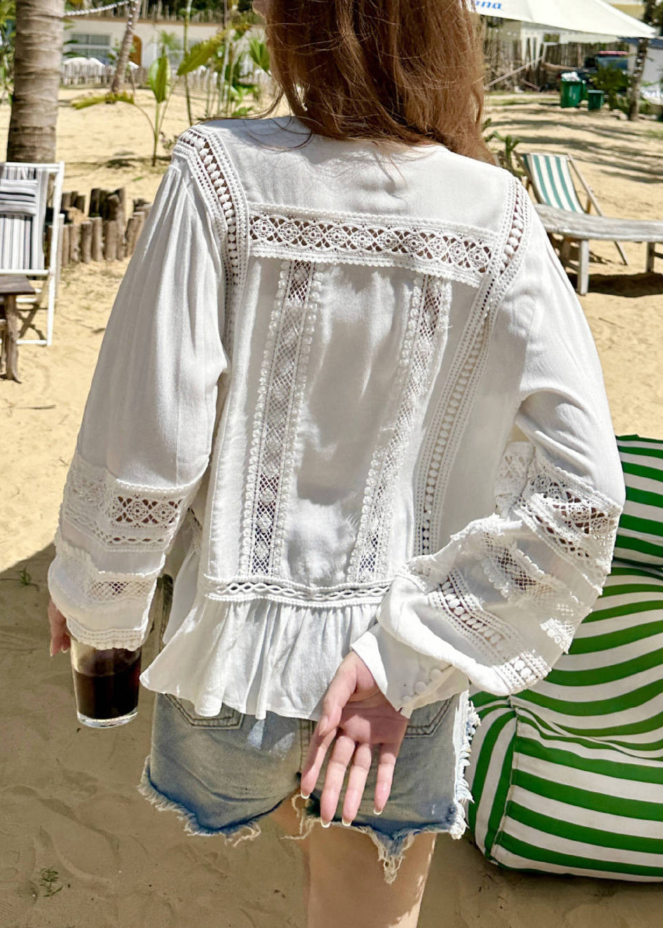 Hollow Original Fall Up Out Lace Cotton White Shirt