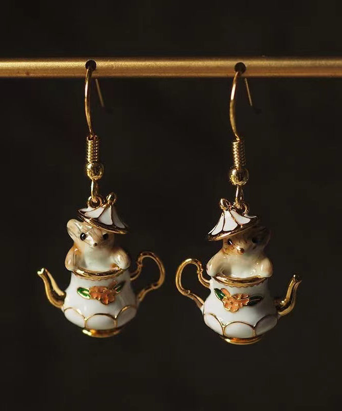 Original weiße vergoldete Sterling-Silber-Ohrringe mit Eichhörnchen-Motiv, QU037