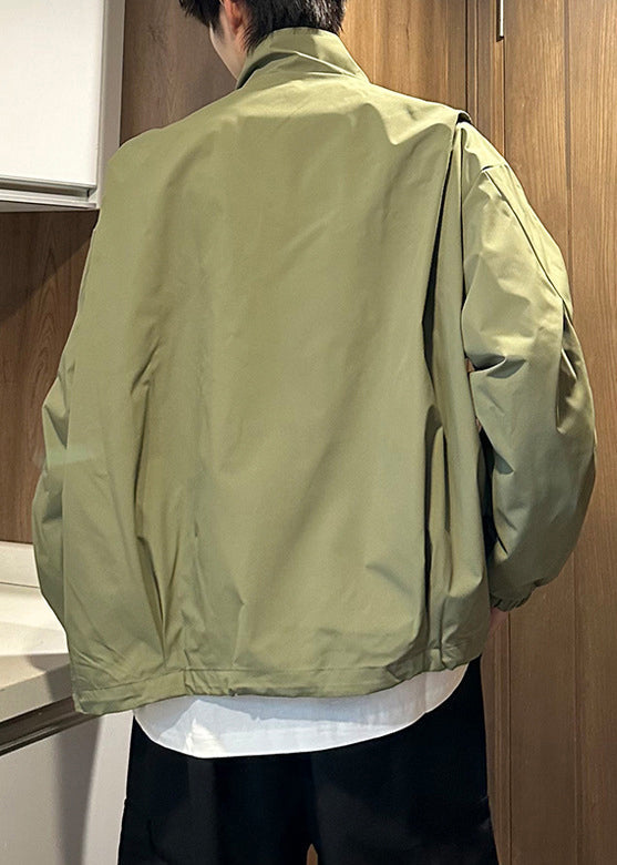 Men Coat Zippered Size Army Cotton Spring Collar Green Stand Plus